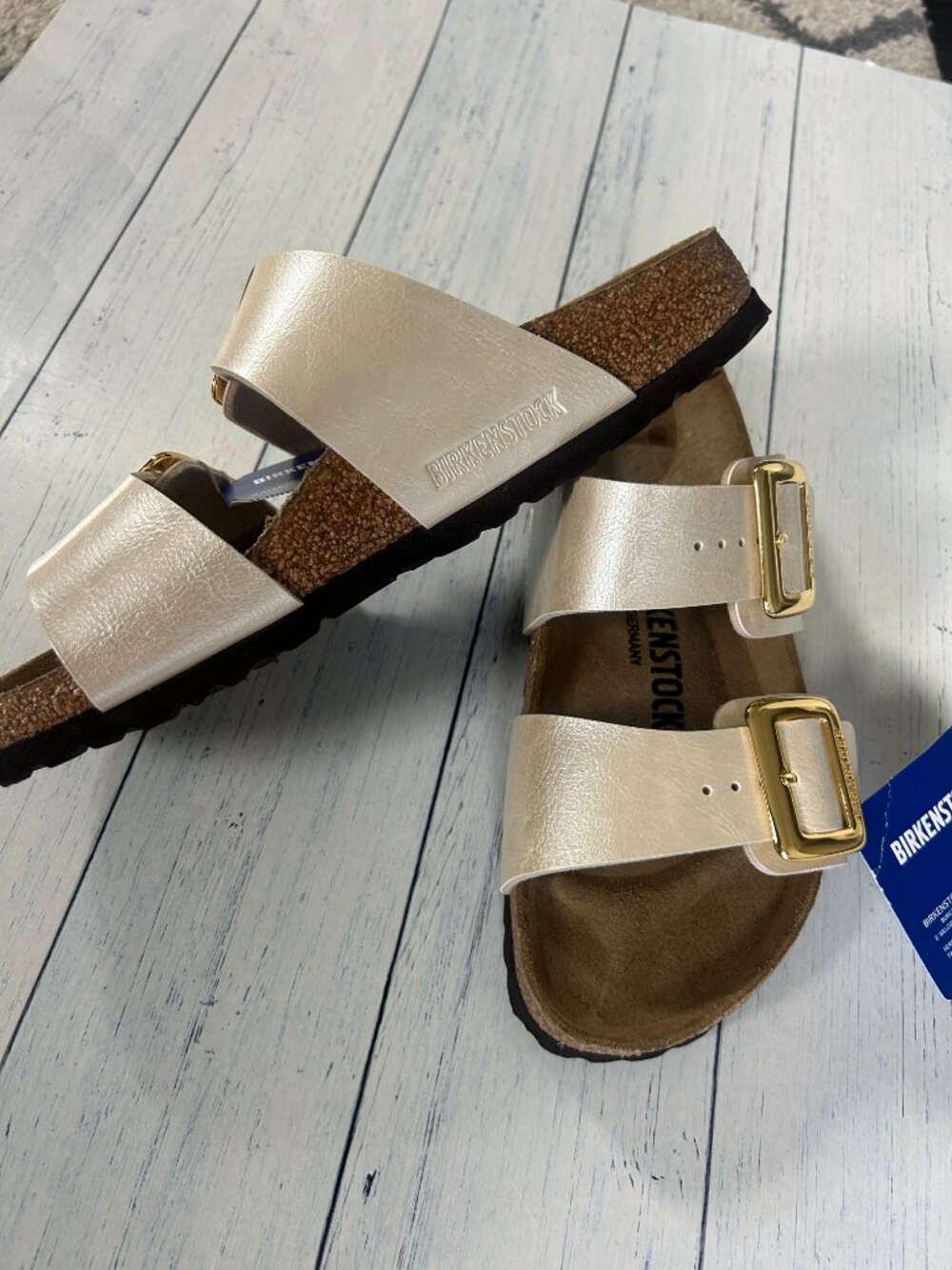 nwt BIRKENSTOCK metallic big buckle sandals 38 ladies 7 - Picture 3 of 4